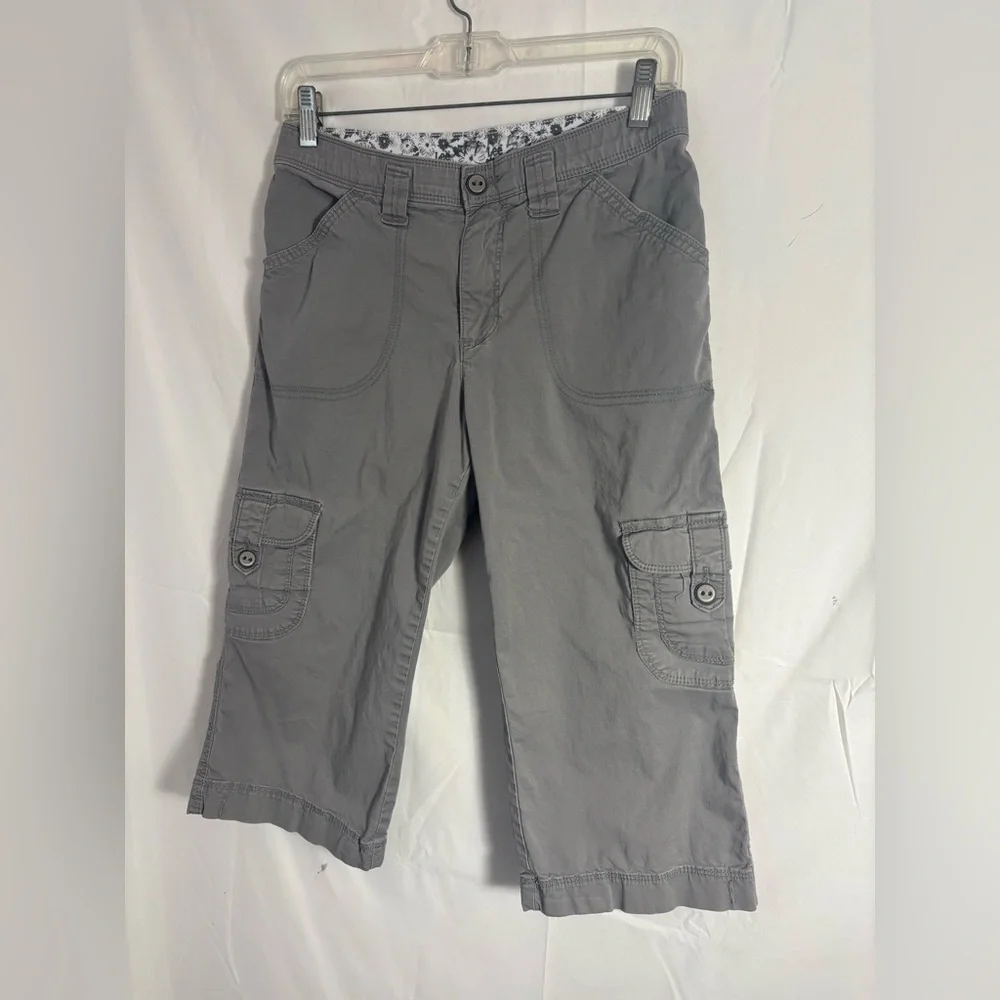 Gray Granola Grunge Mid Rise Wide Leg Baggy Capri Cargo Pants Size S-M - Picture 2 of 16